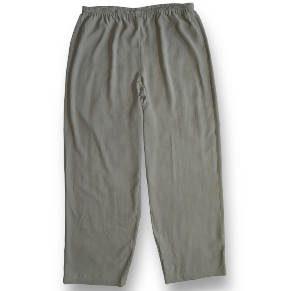 EILEEN FISHER 100% Silk Gray High Rise Elastic Pull On Straight Leg Pants L
